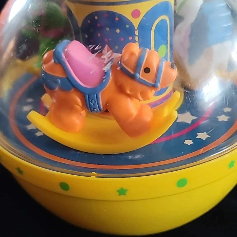Vintage Musical Fisher Price Roly‎ Poly Chime Ball Rocking Horse Yellow 1985